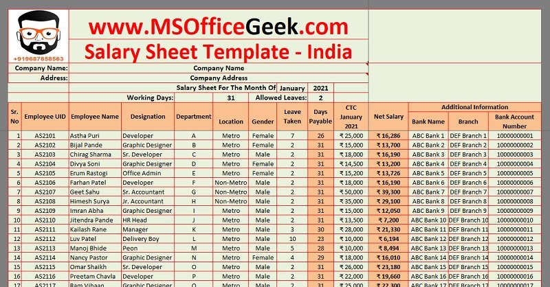 Salary Slip Format In Excel With Formula Free Download Trailret