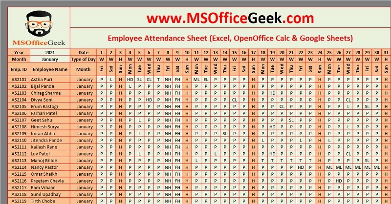 Employee Attendance Sheet