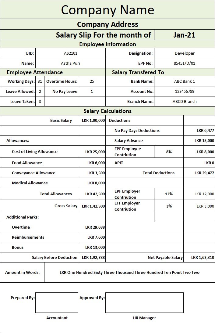 ReadyToUse Salary Slip Format Sri Lanka MSOfficeGeek