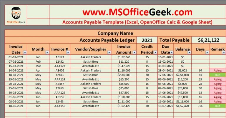 Ready-To-Use Accounts Payable Excel Template - MSOfficeGeek