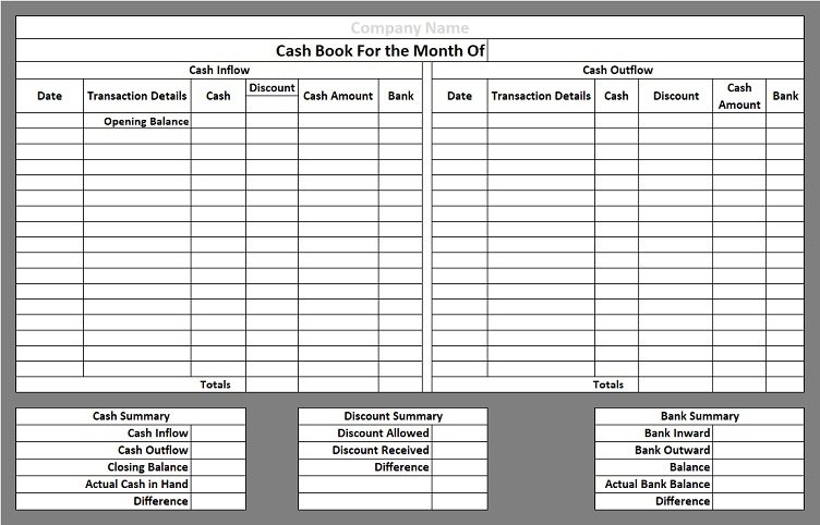 Printable Triple Columns Cash Book With Bank1