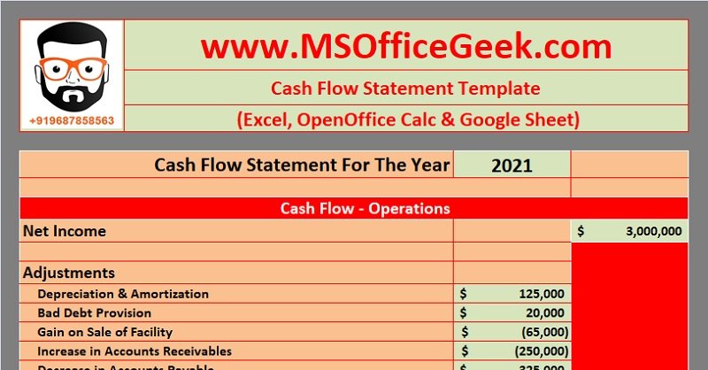 Cash Flow Statement Excel Template