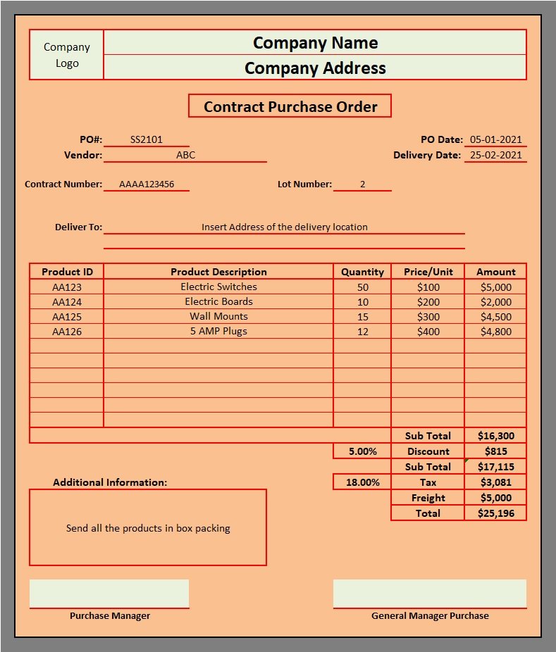 Contract Purchase Order Template
