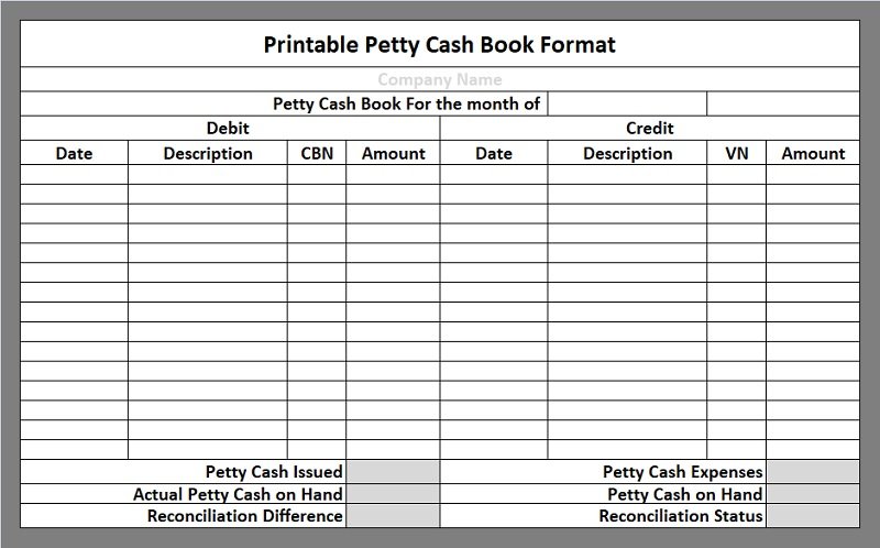 Printable Simple Petty Cash Book Format