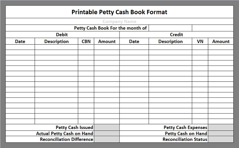 Format Of Petty Cash Book In Accounting