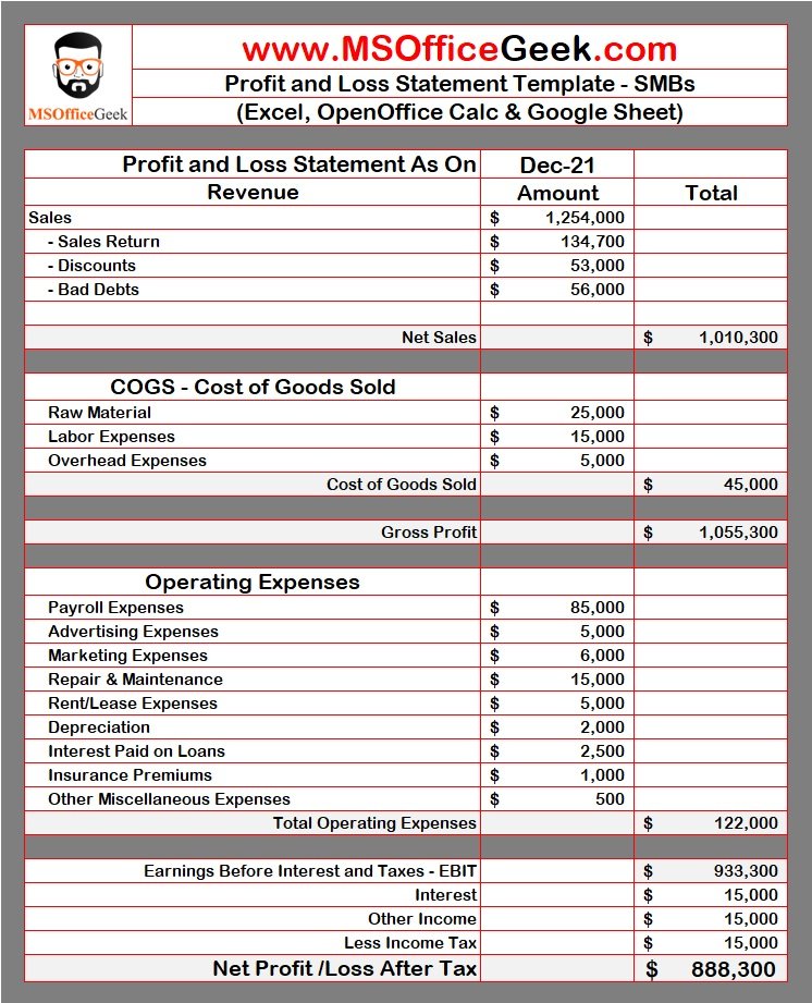 Profit and Loss Statement - SMBs