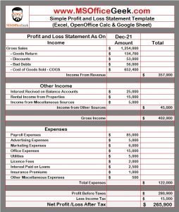 Ready-To-Use Profit And Loss Statement Template - MSOfficeGeek