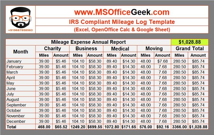 Annual Mileage Log