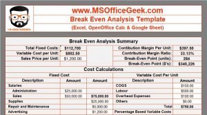 Ready-To-Use Break-Even Analysis Template - MSOfficeGeek