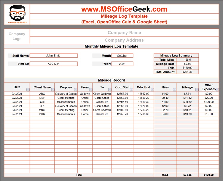 yearly-mileage-log-template