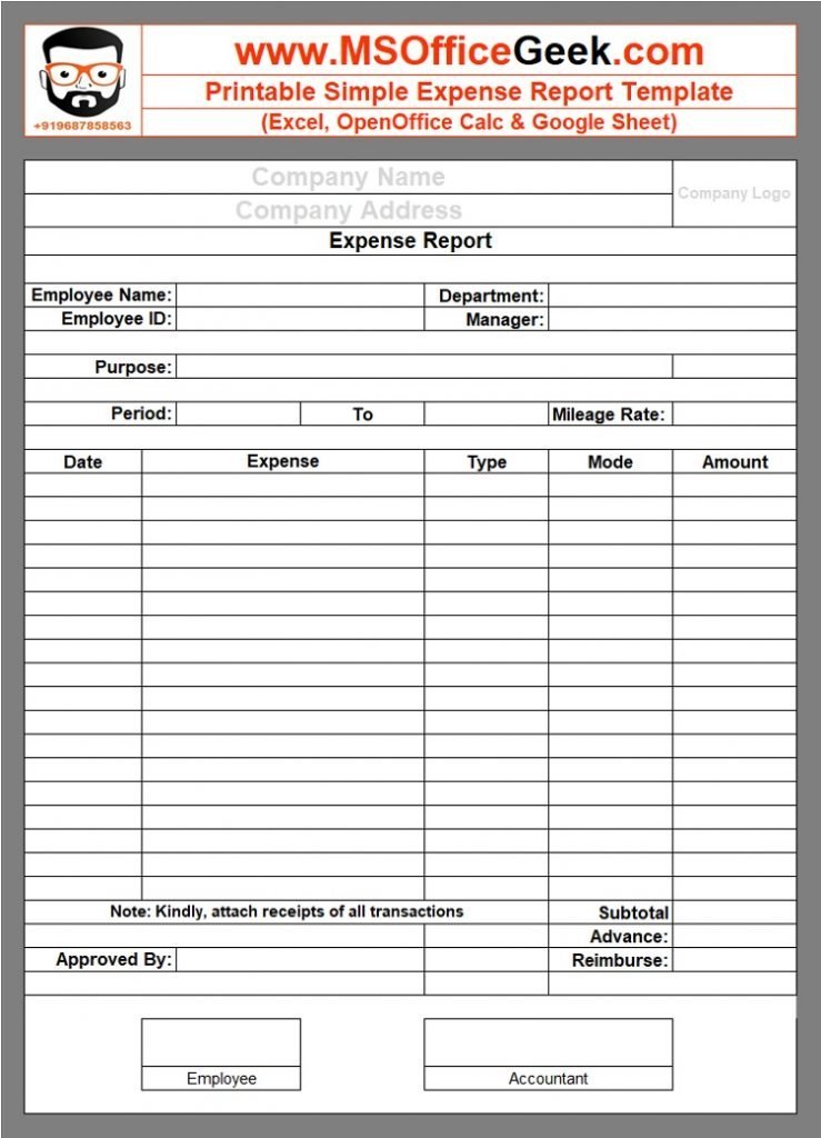 Ready To Use Expense Report Template With Chart MSOfficeGeek