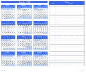 Ready-To-Use Printable Calendar 2022 With Notes - MSOfficeGeek