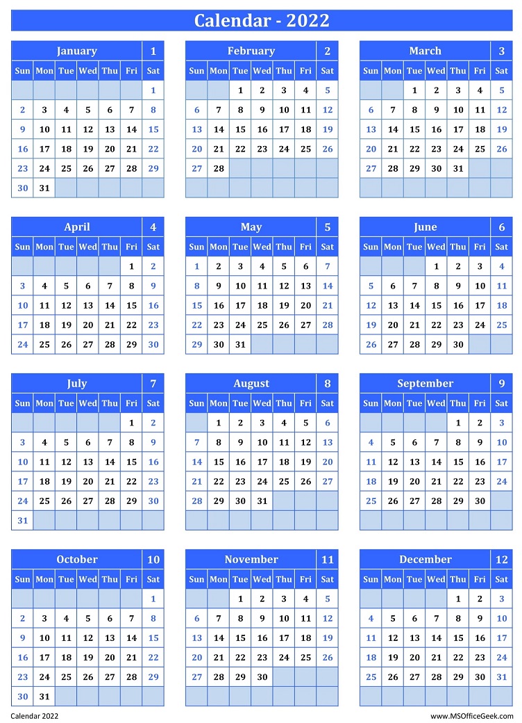 Open Office 2022 Calendar Template Ready-To-Use Printable Calendar 2022 - Msofficegeek