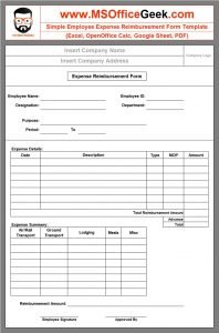 Employee Expense Reimbursement Form Template - MSOfficeGeek