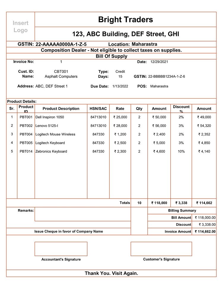 Gst Sample Bill Format In Word