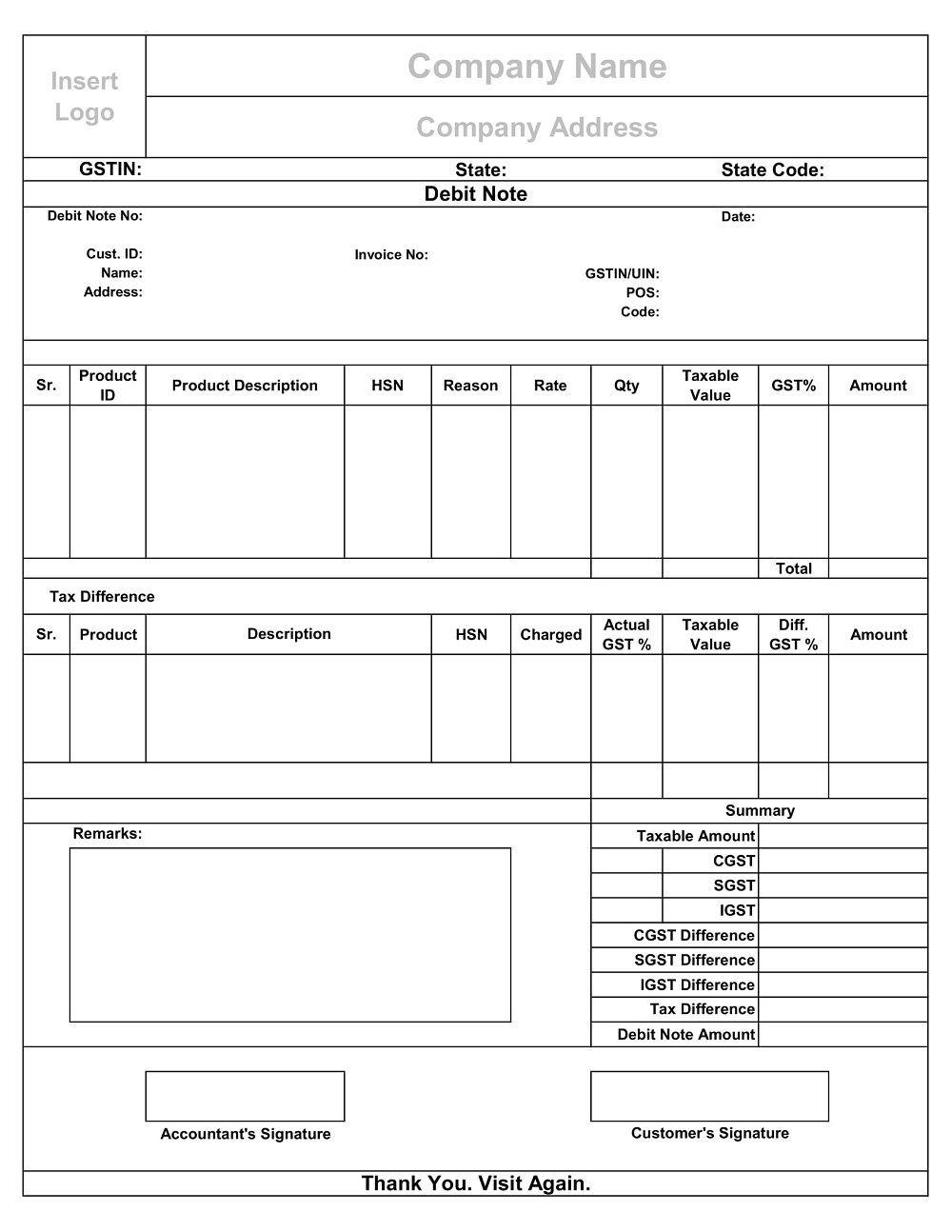 Ready To Use GST Debit Note Format For Under Billing MSOfficeGeek