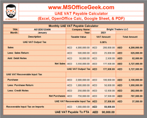 Ready-To-Use UAE VAT Payable Calculator Template - MSOfficeGeek