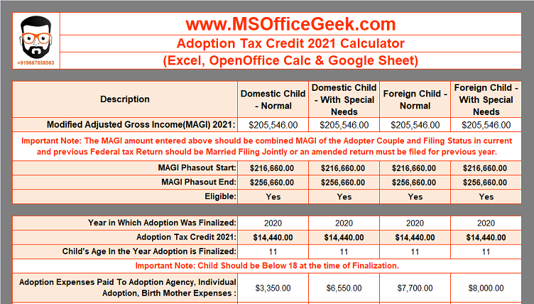 Ready T Use Adoption Tax Credit 2022 Calculator MSOfficeGeek
