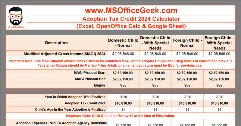 Adoption Tax Credit 2024 Calculator