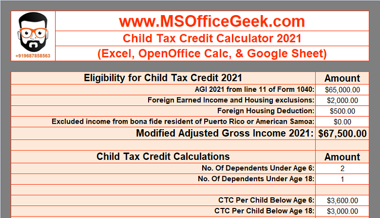 Ready To Use Child Tax Credit Calculator 2021 MSOfficeGeek