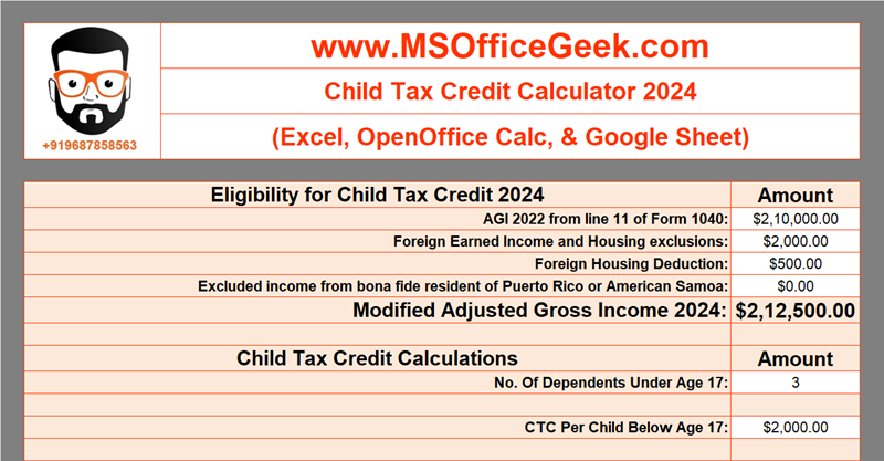 Child Tax Credit Calculator 2024