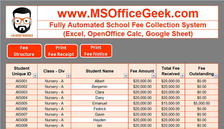 Fully Automated School Fee Collection System Template MSOfficeGeek