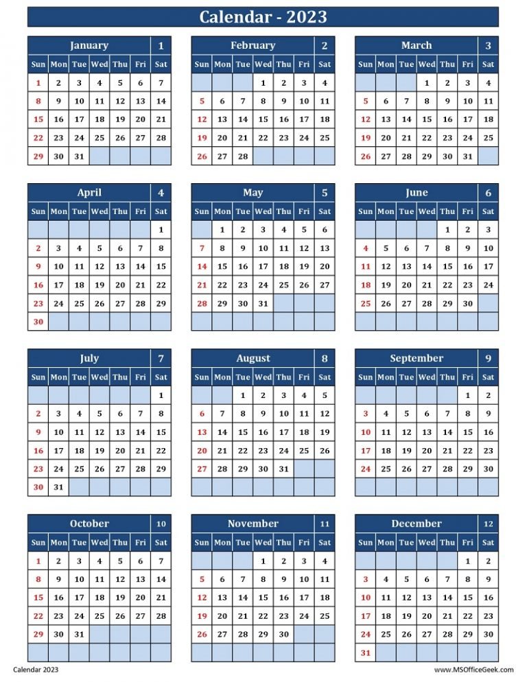 Ready-To-Use Printable Calendar 2023 - MSOfficeGeek
