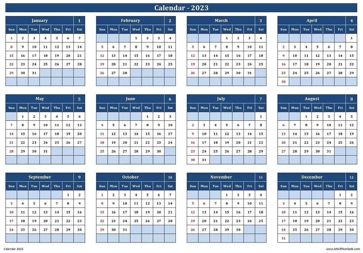 Ready-To-Use Printable Calendar 2023 - MSOfficeGeek