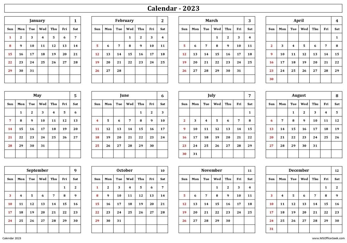 Ready-To-Use Printable Calendar 2023 - MSOfficeGeek