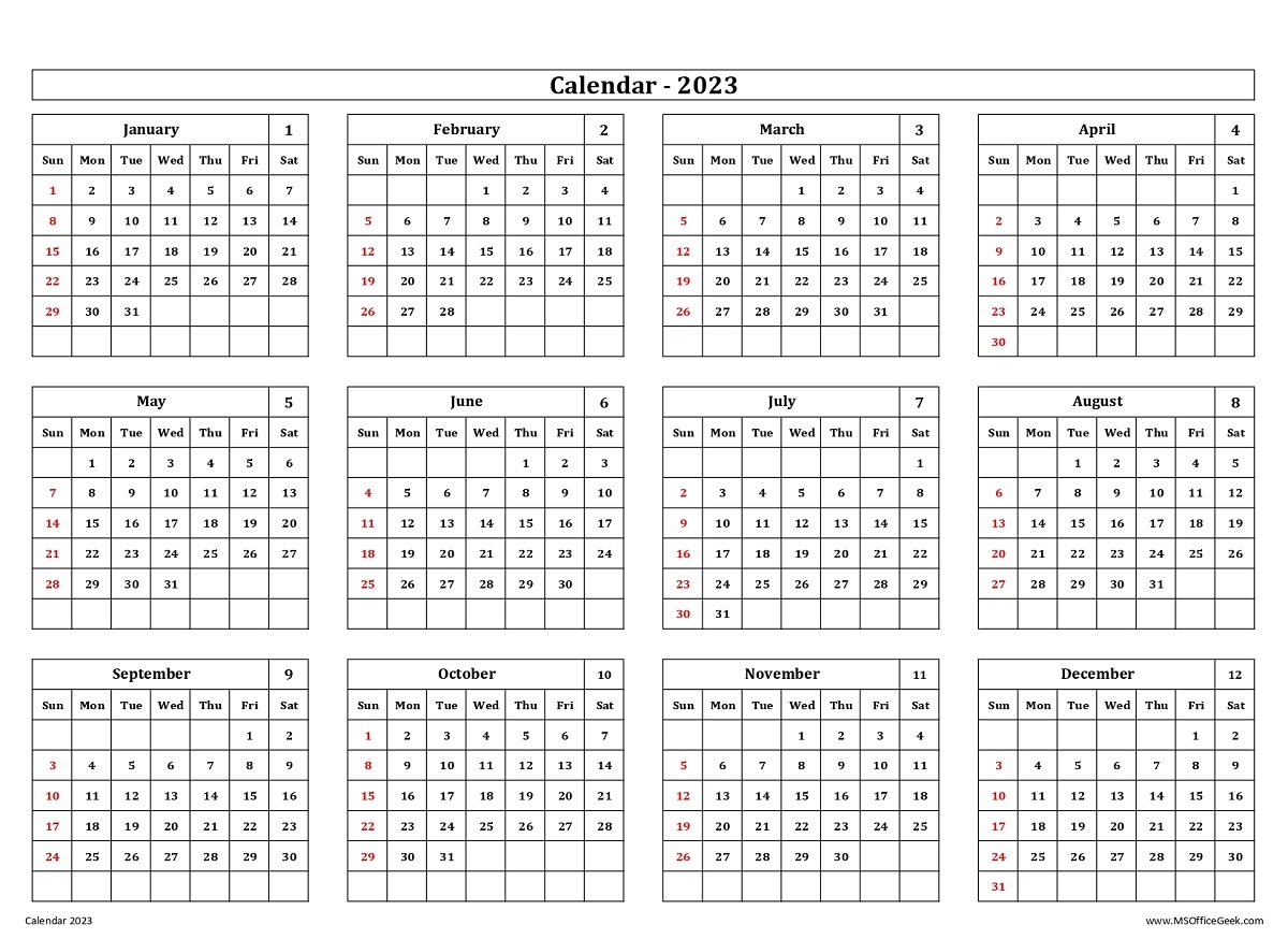 Ready-To-Use Printable Calendar 2023 - MSOfficeGeek
