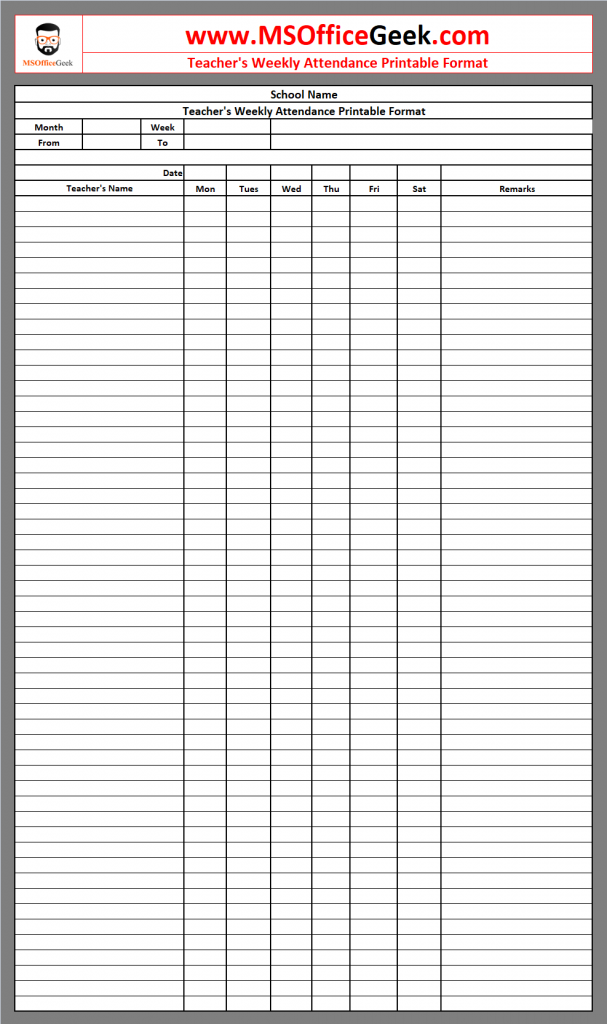 Fully Automated Teacher's Attendance Register Excel Template - MSOfficeGeek