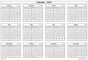 Printable Calendar 2024 Landscape - Colorless