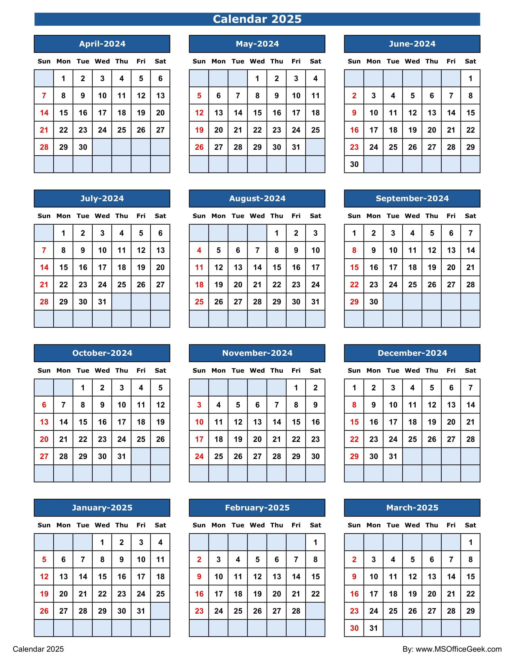 Indian Fiscal Calendar 2024 - 2025