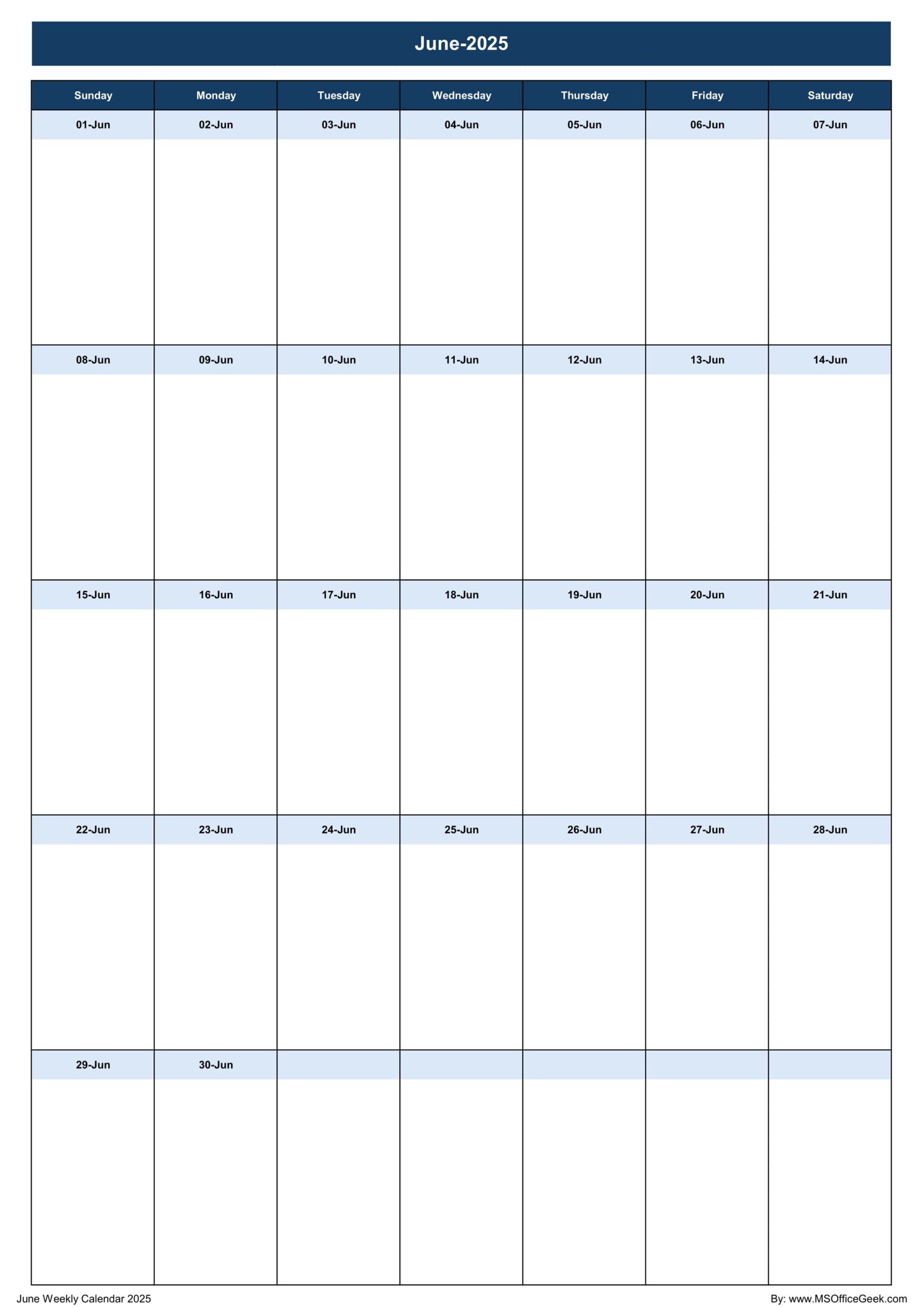 Ready-To-Use Printable Weekly Calendar 2025 - MSOfficeGeek