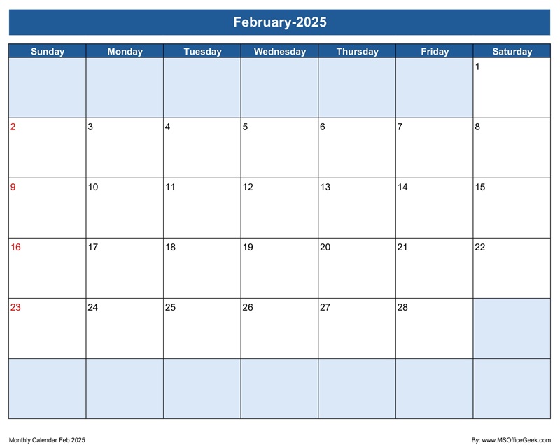 ReadyToUse Printable Monthly Calendar 2025 MSOfficeGeek