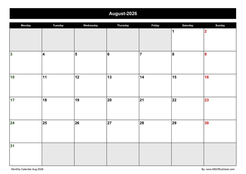 Calendar Aug 2026