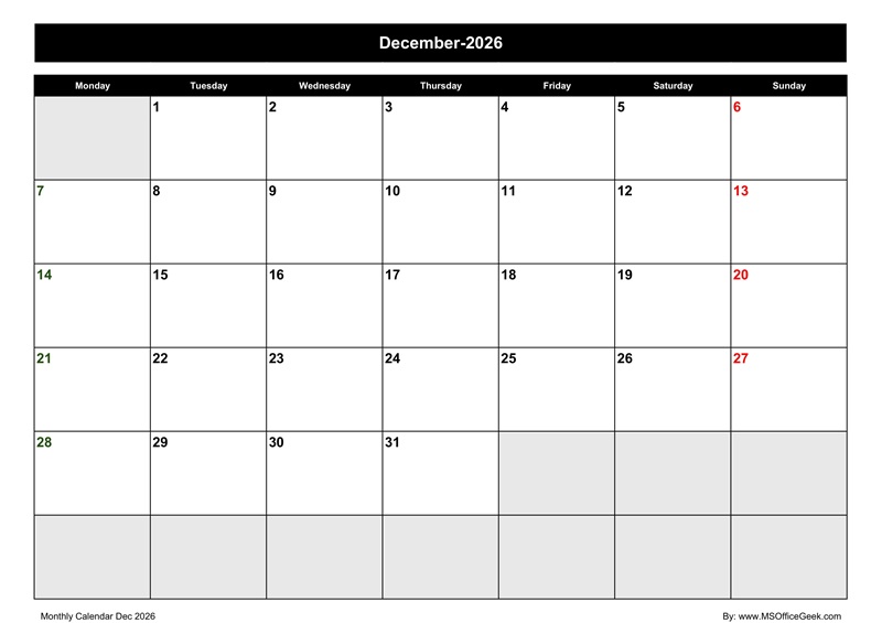 Calendar Dec 2026