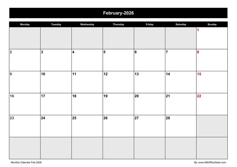 Calendar Feb 2026