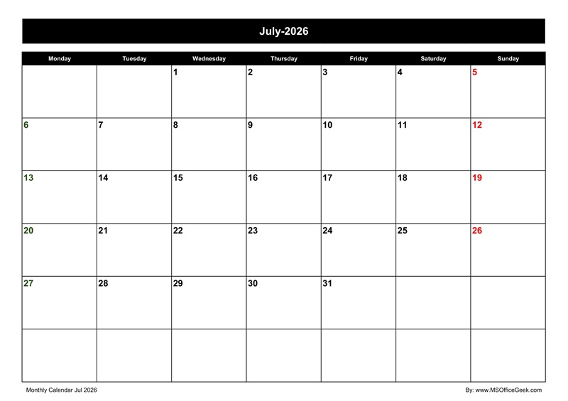 Calendar Jul 2026