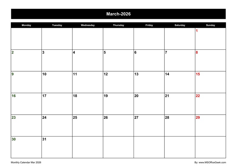 Calendar Mar 2026