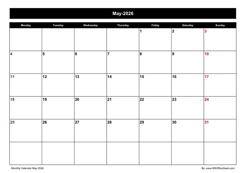 Calendar May 2026