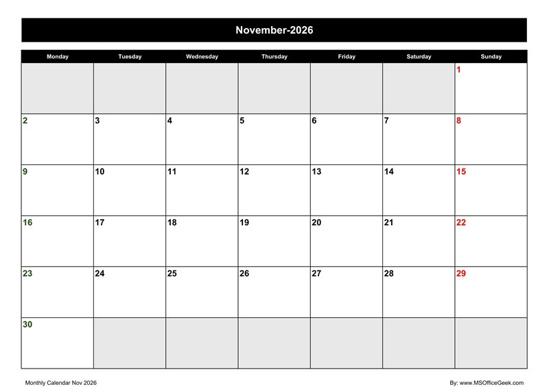 Calendar Nov 2026