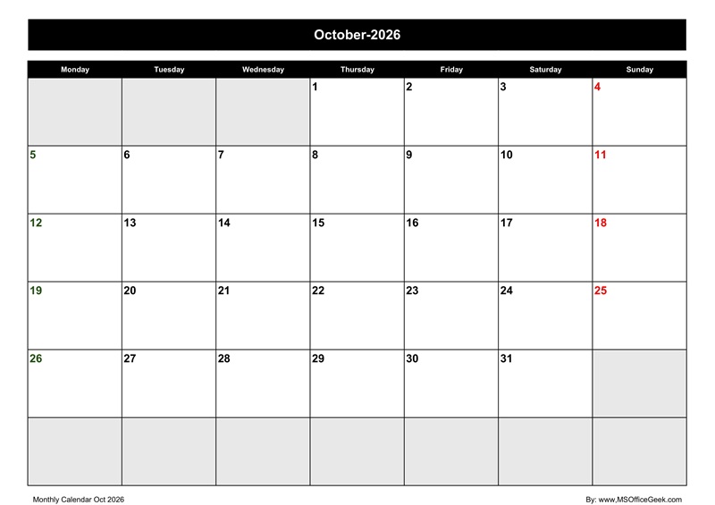 Calendar Oct 2026