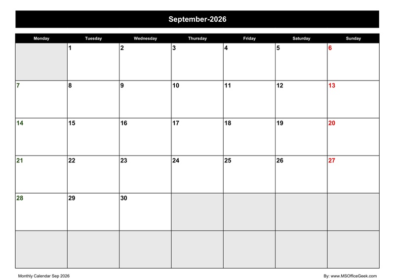 Calendar Sep 2026