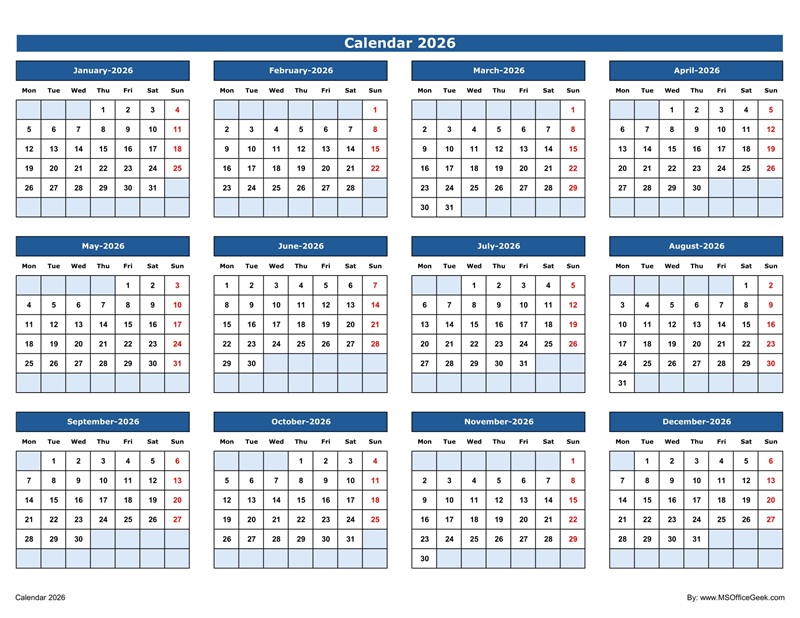 Calendar 2026 Landscape